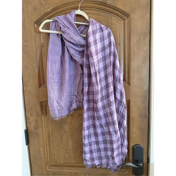 Lightweight Purple Check & Stripe Scarf – 100% Viscose - Picture 1 of 7